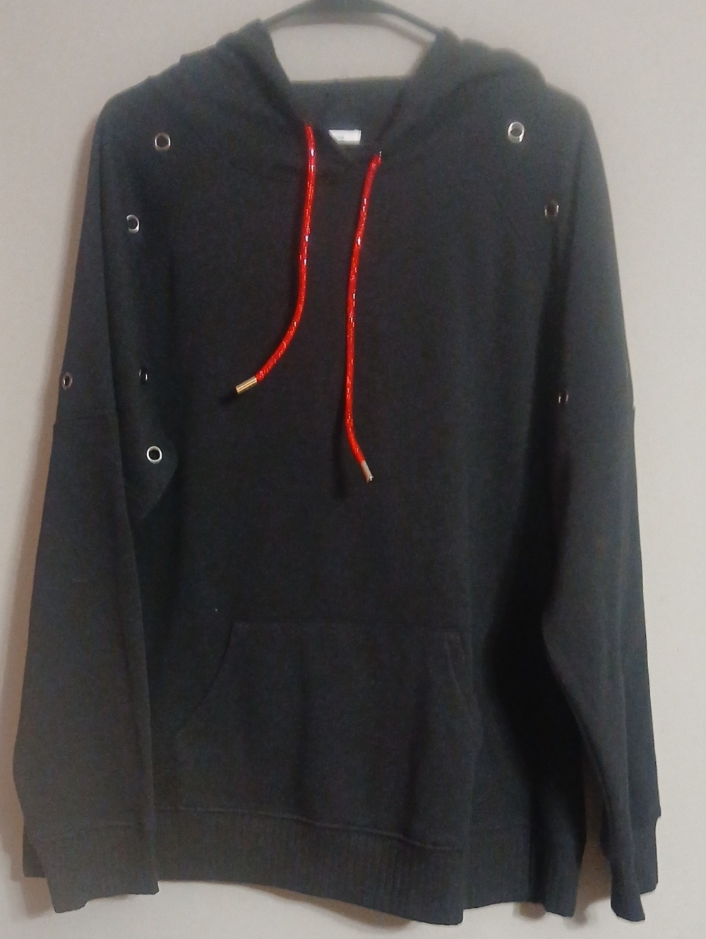Maurices Black Crewneck Hoodie with Red Drawcords